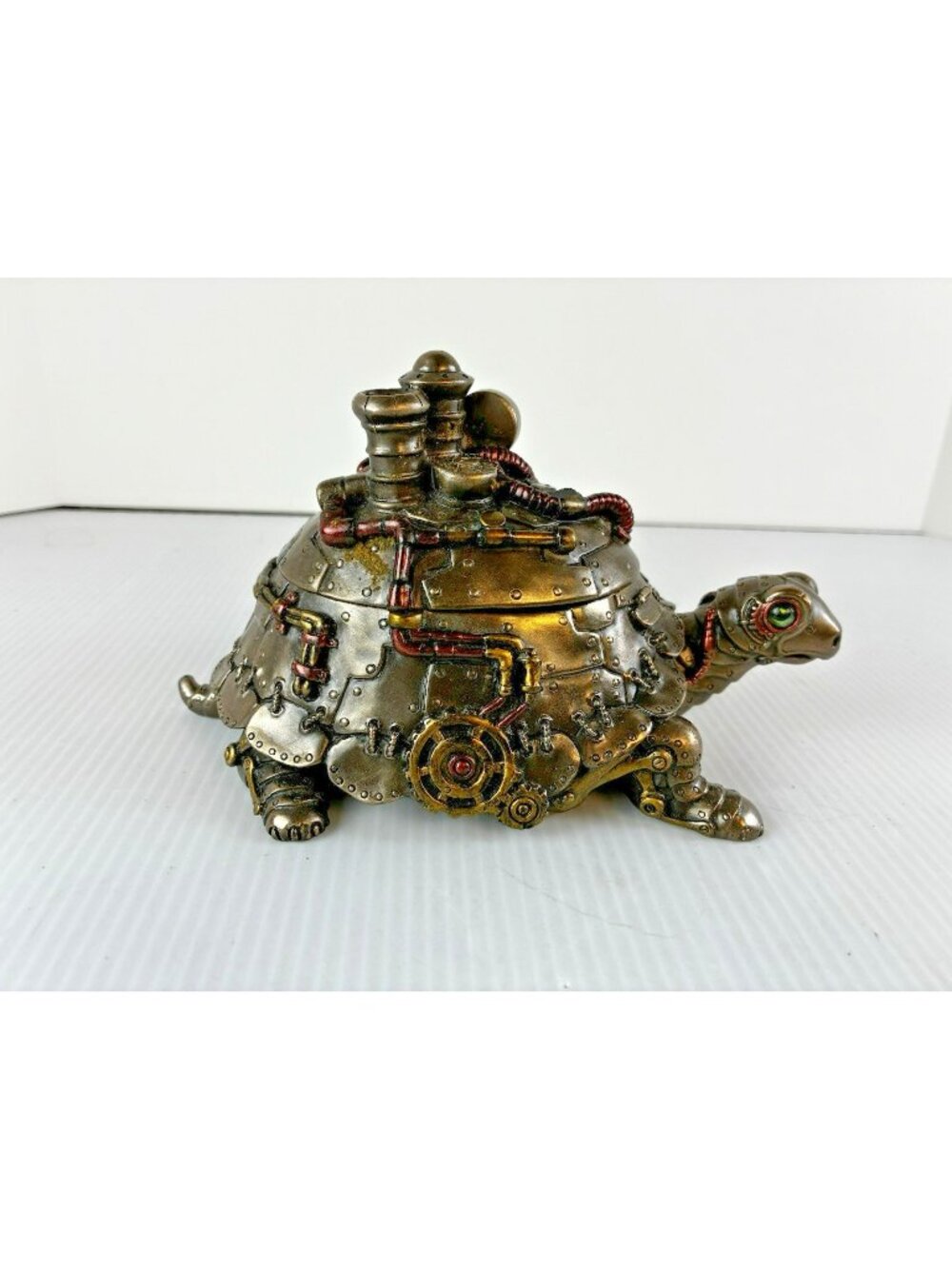 Steampunk Turtle Trinket Box Cast Resin 4 1/8" Chip Antique Finish